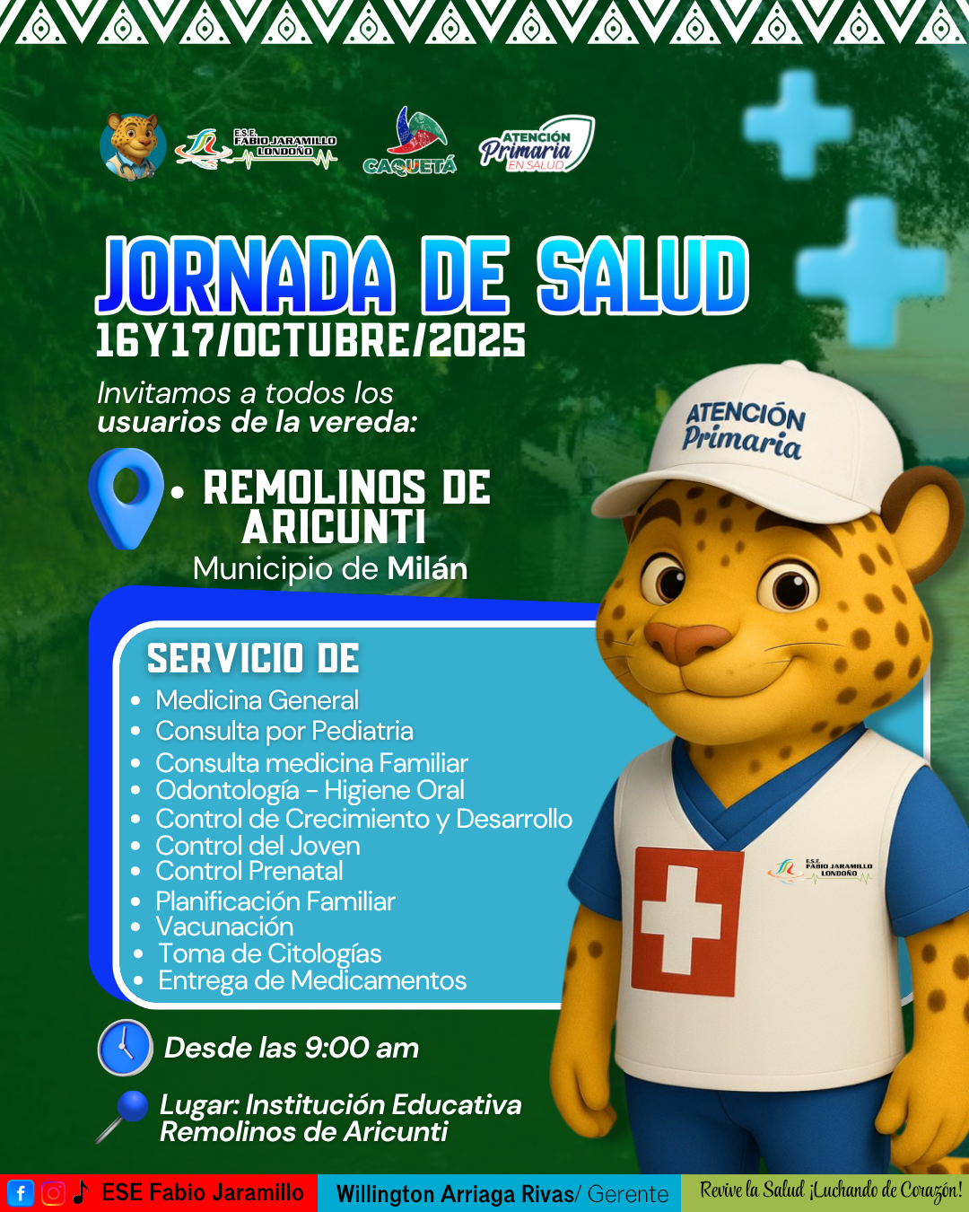 Jornada de Salud en la vereda Remolinos de Aricunti, en el municipio de Milán Caquetá.