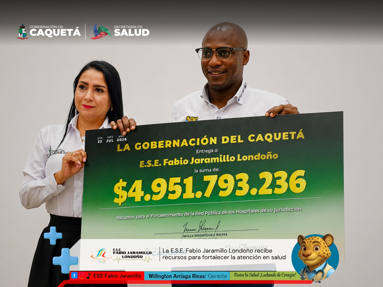La E.S.E. Fabio Jaramillo Londoño recibe recursos para fortalecer la atención en salud